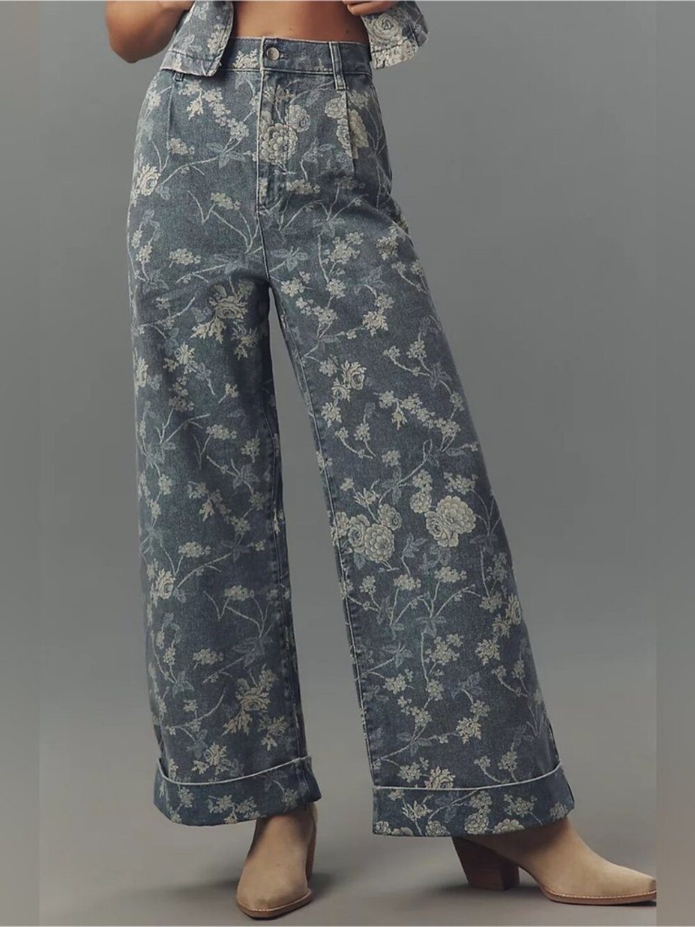 NWT Size 26 - Pilcro The Leon 100% Cotton High-Rise Wide-Leg Jeans Blue Floral - Picture 3 of 12